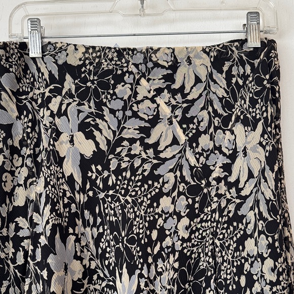 Charter Club Asymmetrical Silk Midi Skirt in Black, Cream & Blue Floral Design. - Picture 9 of 10